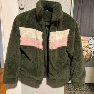 Wonder Nation Green Sherpa Jacket with Pink Accents